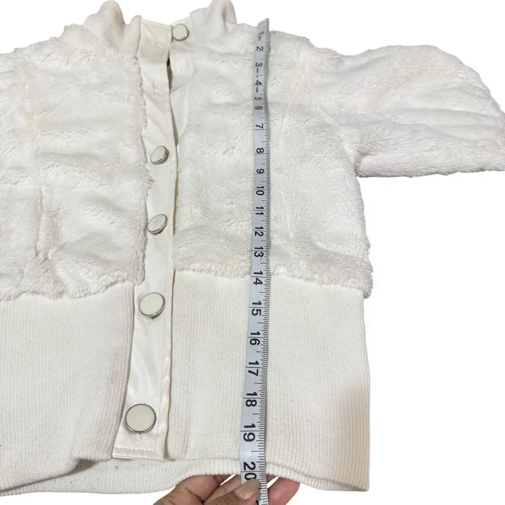 Y2K Dérotchild Faux Fur Bomber Jacket Ivory White Puff Sleeve Ribbed Hem Small - Picture 8 of 9
